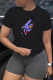 Black Street Print Patchwork O Neck T-Shirts