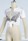 Grey Sexy Casual Print Frenulum Tops