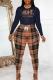 Khaki Casual Print Patchwork O Neck Long Sleeve Two Pieces