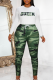 Camouflage Casual Print Patchwork O Neck Long Sleeve Two Pieces
