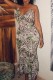 Green Sexy Print Backless Spaghetti Strap Long Dress (Subject To The Actual Object)