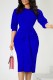Royal Blue Casual Solid Patchwork Fold O Neck Pencil Skirt Dresses
