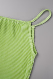 Rose Red Casual Solid Fold Reflective Spaghetti Strap Sleeveless Two Pieces
