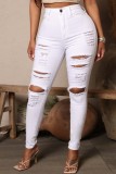 Black Casual Solid Ripped High Waist Skinny Denim Jeans