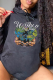 Black Street Print Draw String Hooded Collar Tops