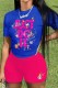 Rose Red Casual Print Letter O Neck Short Sleeve Two Pieces