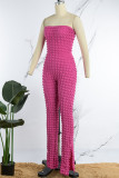 Pink Sexy Casual Solid Backless Strapless Skinny Jumpsuits
