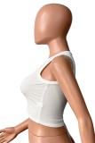 White Casual Letter Print Basic O Neck Tops