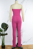 Pink Sexy Casual Solid Backless Strapless Skinny Jumpsuits