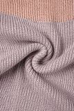 Pink Sexy Striped Bandage Backless Contrast Spaghetti Strap Dresses