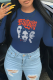 Navy Blue Casual Daily Print Patchwork O Neck Tops
