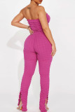 Pink Sexy Casual Solid Backless Strapless Skinny Jumpsuits