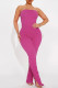 Pink Sexy Casual Solid Backless Strapless Skinny Jumpsuits