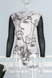 White Sexy Print Frenulum Backless Half A Turtleneck Skinny Bodysuits