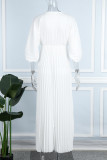 Deep Blue Elegant Solid Patchwork Fold V Neck Pleated Dresses