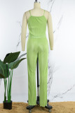 Rose Red Casual Solid Fold Reflective Spaghetti Strap Sleeveless Two Pieces