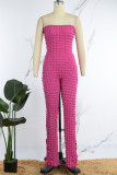 Pink Sexy Casual Solid Backless Strapless Skinny Jumpsuits
