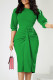 Green Casual Solid Patchwork Fold O Neck Pencil Skirt Dresses