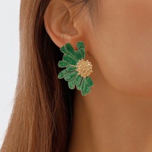 Green Casual Geometric Patchwork Earrings