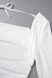 Pink Casual Solid Frenulum Slit Square Collar Long Sleeve Dresses
