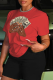 Red Casual Street Print Patchwork O Neck T-Shirts