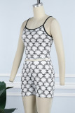 White Street Print Letter Spaghetti Strap Sleeveless Two Pieces