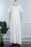 Pink Casual Solid Patchwork O Neck Short Sleeve Dress Dresses