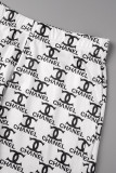 White Street Print Letter Spaghetti Strap Sleeveless Two Pieces