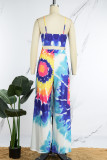 Blue Sexy Casual Print Backless Spaghetti Strap Sleeveless Two Pieces