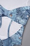 White Sexy Casual Print Patchwork O Neck Skinny Romper