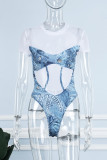White Sexy Casual Print Patchwork O Neck Skinny Romper