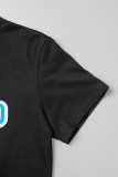 Black Street Print Letter O Neck T-Shirts