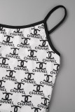 White Street Print Letter Spaghetti Strap Sleeveless Two Pieces