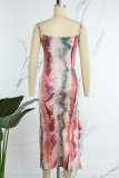 Multicolor Sexy Print Backless Spaghetti Strap Sleeveless Dress Dresses