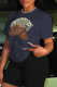 Navy Blue Casual Street Print Patchwork O Neck T-Shirts