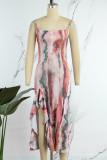 Multicolor Sexy Print Backless Spaghetti Strap Sleeveless Dress Dresses