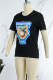 Black Street Print Letter O Neck T-Shirts