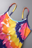 Blue Sexy Casual Print Backless Spaghetti Strap Sleeveless Two Pieces