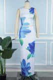 White Sexy Print Basic O Neck Sleeveless Two Pieces