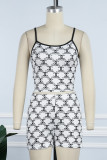 White Street Print Letter Spaghetti Strap Sleeveless Two Pieces