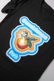 Black Street Print Letter O Neck T-Shirts