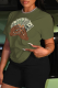 Army Green Casual Street Print Patchwork O Neck T-Shirts