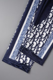 White (DION)Street Print Patchwork Letter O Neck Short Sleeve Two Pieces