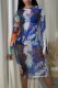 Blue Casual Print Basic O Neck Long Sleeve Dresses