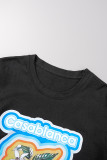 Black Street Print Letter O Neck T-Shirts