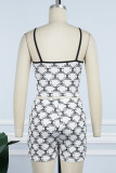 White Street Print Letter Spaghetti Strap Sleeveless Two Pieces