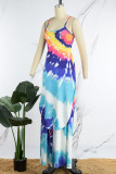 Blue Sexy Casual Print Backless Spaghetti Strap Sleeveless Two Pieces