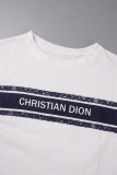White (DION)Street Print Patchwork Letter O Neck Short Sleeve Two Pieces
