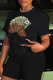 Black Casual Street Print Patchwork O Neck T-Shirts