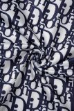 White (DION)Street Print Patchwork Letter O Neck Short Sleeve Two Pieces